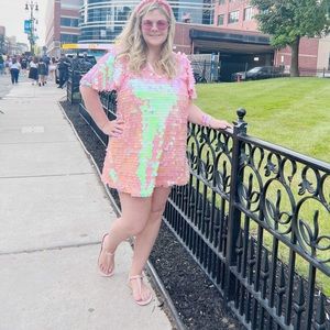 BuddyLove Taya sequin short dress in blush